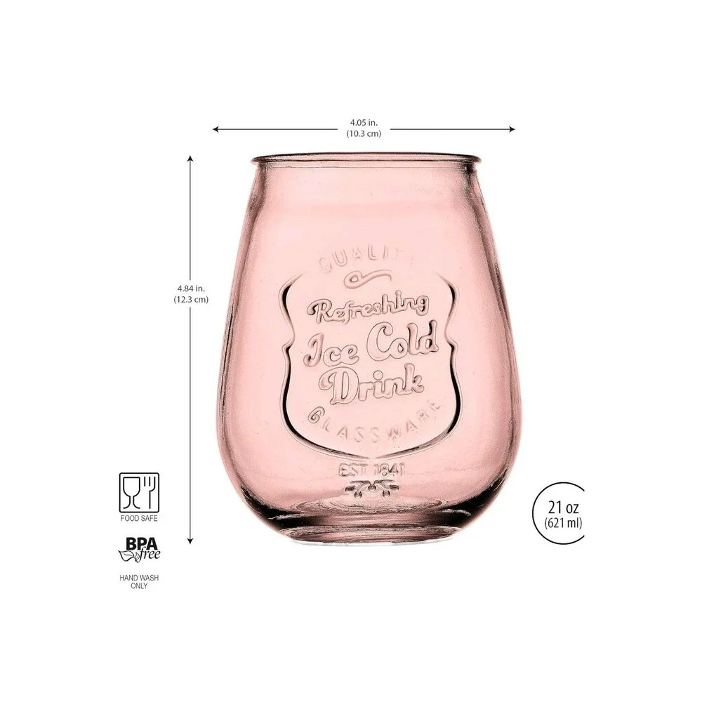 Glaver's Stemless Wine Glasses Set of 4 – 21oz 21 Ounces, Ice Cold-Multicolor